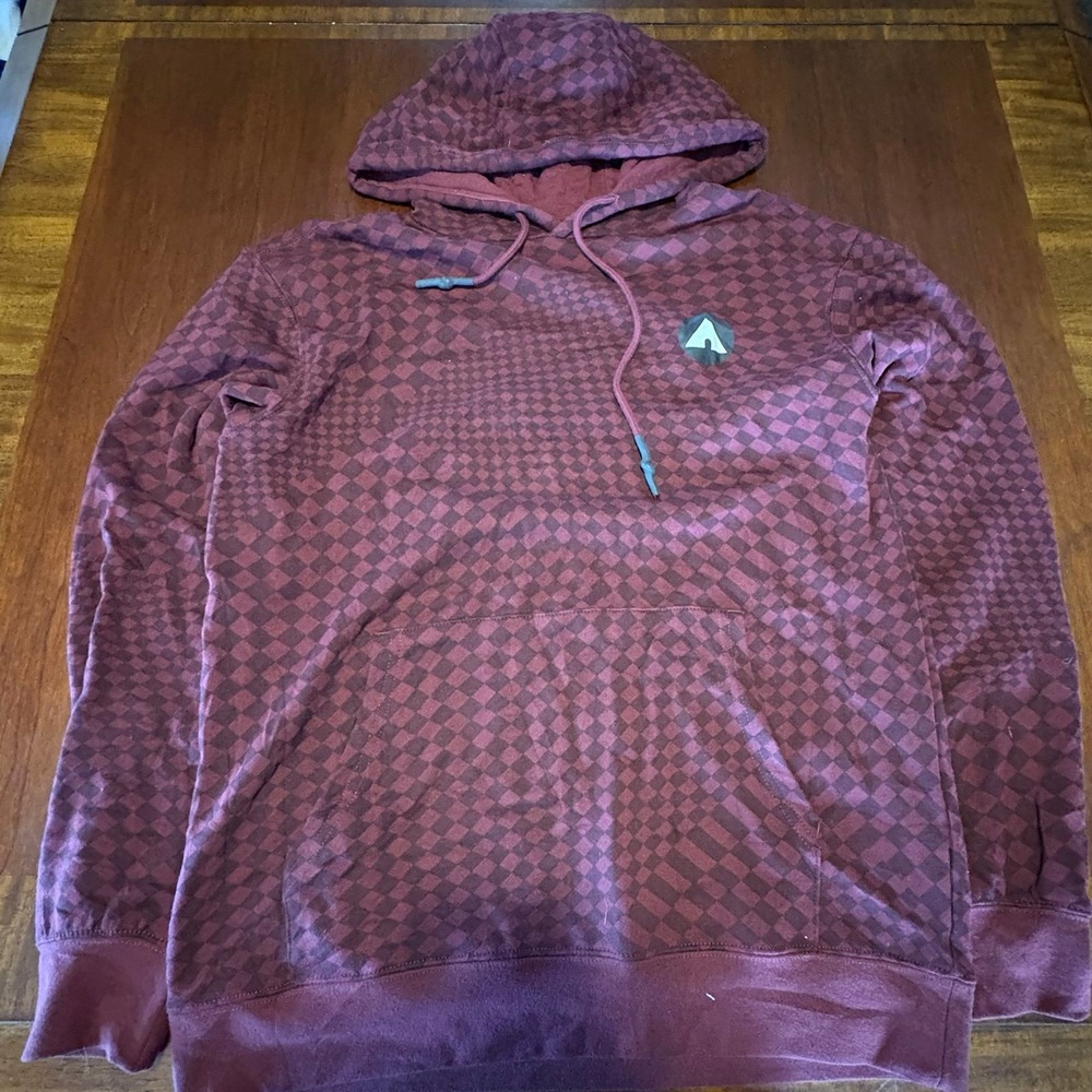 Airwalk Checkered Hoodie Burgundy Skate‎ Streetwear Pullover